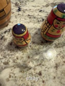 4 VTG Hand painted Mordova Region Russia Russian Folk Art nesting dolls
