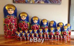 50 pc Rare Giant Russian Nesting Traditional Doll FlowersHand Painted 26.5H