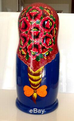 50 pc Rare Giant Russian Nesting Traditional Doll FlowersHand Painted 26.5H