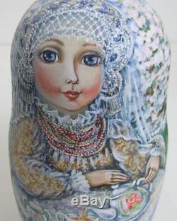 5pcs Hand Painted One Of A Kind Russian Nesting Doll Tea Time By Olga Molotova