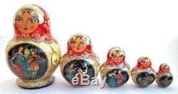 5Pcs Signed Matryoshka Russian Fairy Tale Nesting Doll Magnificent #125