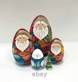 5.5 Christmas Santa Claus Nesting Doll Carved Santa Handmade Russian Matryoshka