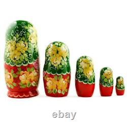 5 Girl with Green Scarf and Red Dress Wooden Russian Nesting Dolls 7 Inches