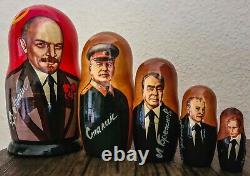 5 Hand Painted Soviet Russian Communism Leaders Matryoshka Wooden Nesting Dolls