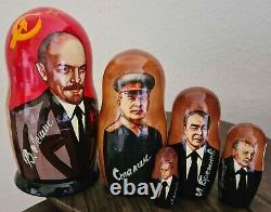 5 Hand Painted Soviet Russian Communism Leaders Matryoshka Wooden Nesting Dolls