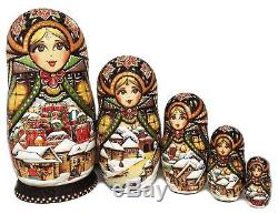 5 Piece Matryoshka Matreshka Authentic Russian Hand Painted Nesting Dolls WOW