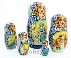 5 Poupées russes H18 exclusive Palekh peint main signé Matriochka Russians Dolls