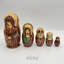 5 Russian Religious Nesting dolls Hand Painted Matryoshka Jesus Nativity Signed