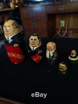 5 Vintage Handcrafted & Painted Made In Ussr (russian Lettering) Nesting Dolls