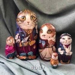 5 pc New Ukrainian not Russian Nesting Dolls Matryoshka handpainted cats Ukraine