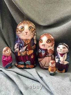 5 pc New Ukrainian not Russian Nesting Dolls Matryoshka handpainted cats Ukraine