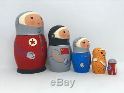 5 pcs Russian Nesting doll USSR Space program 4.7 Wooden Collectible Matryoshka