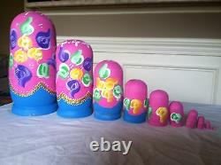 5 russian nesting doll Set Of 10 Hand made 10.5 inchs tall pink US Seller
