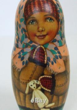5p Handpainted Only one Russian Nesting Doll A Girl with her Toys, Ivanova