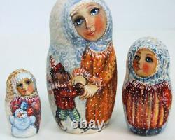 5p Handpainted Only one Russian Nesting Doll russian Winter with All, Molotova