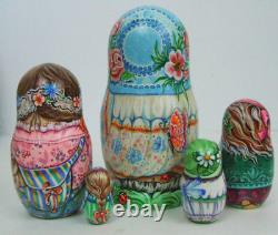 5pc Handpainted Only one Russian Nesting Doll Girls, Apples Berries, Chmelyova