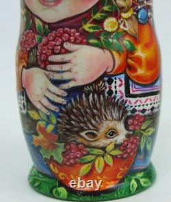 5pcs Hand Painted Only one Russian Nesting Doll Girls enjoy Fruits, Chmelyova