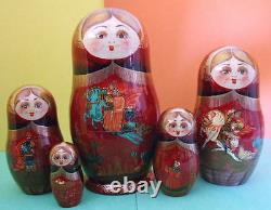 5pcs. Hand Painted RUSSIAN Nesting Doll RUSSIAN WARRIORS With FLOWERS ON BACK