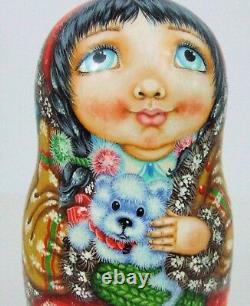 5pcs Hand Painted Russian Nesting Doll Christmas Time by Pokrovskaya