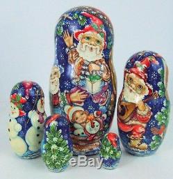 5pcs. Handpainted Russian Nesting Doll Christmas Time by Pokrovskaya