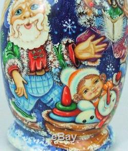 5pcs. Handpainted Russian Nesting Doll Christmas Time by Pokrovskaya