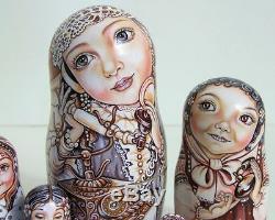 5pcs Hanpainted One of a KInd Russian Nesting Doll Little Girls by Chemeleva