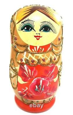 6X Russian Red Wooden Matryoshka Babushka Nesting Female Doll Hand Painted Toy