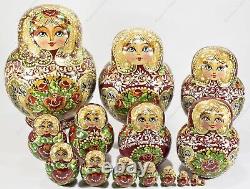 6 15 Piece Set Gorgeous Russian Authentic Matryoshka Nesting Dolls 15pcs Red