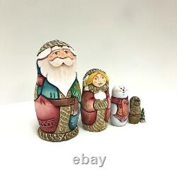 6.5 Christmas Santa Claus Nesting Doll Carved Santa Handmade Russian Matryoshka