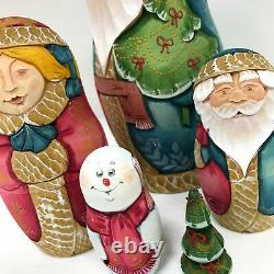 6.5 Christmas Santa Nesting Doll Carved Santa Handmade Russian Matryoshka
