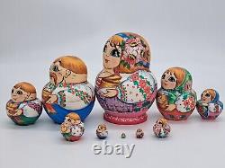 6 Art studio Nesting dolls Happy Ukrainian family Matryoshka 10 in 1 Wooden toy