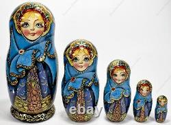6 Author's Gorgeous Authentic Russian Traditional Matryoshka Nesting Dolls 5pcs
