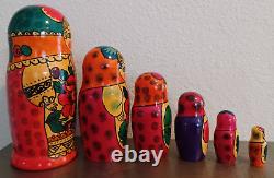 6 Piece 9 Tall Bright Multicolor Hand Painted Russian Nesting Dolls