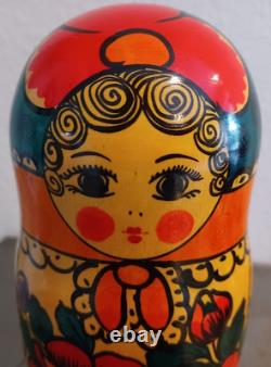 6 Piece 9 Tall Bright Multicolor Hand Painted Russian Nesting Dolls