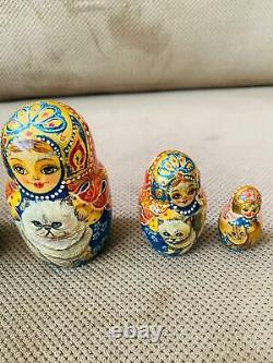 6 Russian Matryoshka 5 Piece Nest Doll CATS Crafts Painted USSR Russian Sign