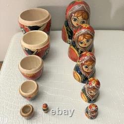 6pc Russian Authentic 6 Matryoshka Nesting Dolls Holding Cat Signed Mockba'92