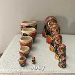 6pc Russian Authentic 6 Matryoshka Nesting Dolls Holding Cat Signed Mockba'92