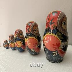 6pc Russian Authentic 6 Matryoshka Nesting Dolls Holding Cat Signed Mockba'92