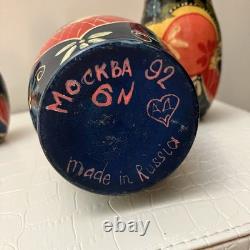 6pc Russian Authentic 6 Matryoshka Nesting Dolls Holding Cat Signed Mockba'92