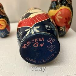 6pc Russian Authentic 6 Matryoshka Nesting Dolls Holding Cat Signed Mockba'92