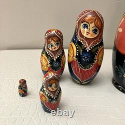 6pc Russian Authentic 6 Matryoshka Nesting Dolls Holding Cat Signed Mockba'92