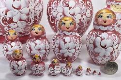 7 Gorgeous Pink Author's Russian Matryoshka 15 Pieces Nesting Dolls 15pcs