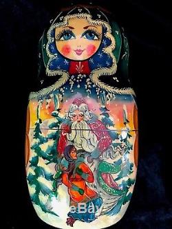 7 Pc Russian Nesting Dolls Posad Christmas & Artist Signed Wood 1999 8