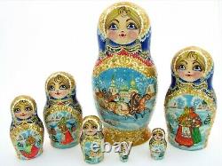 7 Poupées russes H22 peint main signé Matriochka Gigogne Russian Doll Matryoshka