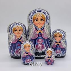 7 Purple Nesting dolls Classic Matryoshka 5 in 1 Russian girl Handmade Ukraine