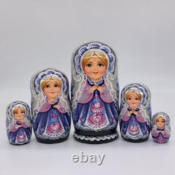 7 Purple Nesting dolls Classic Matryoshka 5 in 1 Russian girl Handmade Ukraine