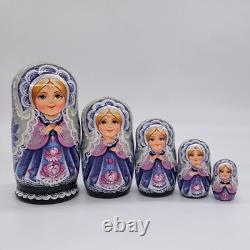 7 Purple Nesting dolls Classic Matryoshka 5 in 1 Russian girl Handmade Ukraine