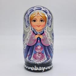 7 Purple Nesting dolls Classic Matryoshka 5 in 1 Russian girl Handmade Ukraine