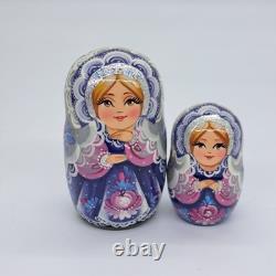 7 Purple Nesting dolls Classic Matryoshka 5 in 1 Russian girl Handmade Ukraine