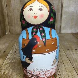 7 Russian Nesting Dolls With Rooster Matryoshka Hand Painted Signed By Zamanova